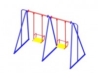 Двойные сине-красные качели с металлическими поручнями