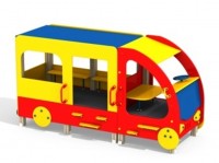 Красно-желтый деревянный автомобиль с крышей