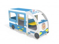 Бело-голубой деревянный автобус ДПС