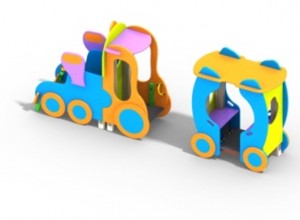 Сине-оранжевый паровоз с вагоном
