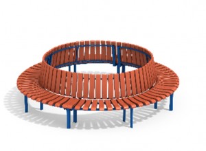 Красно-синяя скамья со спинкой в форме круга