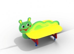 Желто-зеленая детская скамья со спинкой-гусеничкой