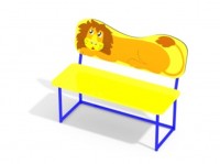 Детская скамья желто-синего цвета с изображением львенка