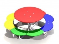 Круглый стол с цветной скамьей