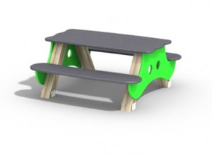 Серо-зеленый стол с двумя скамейками