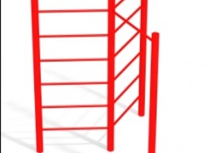 Красный металлический турник с двумя лестницами